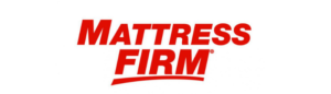 Logo of Mattress Firm in bold red letters on a white background, linking to mattressfirm.com